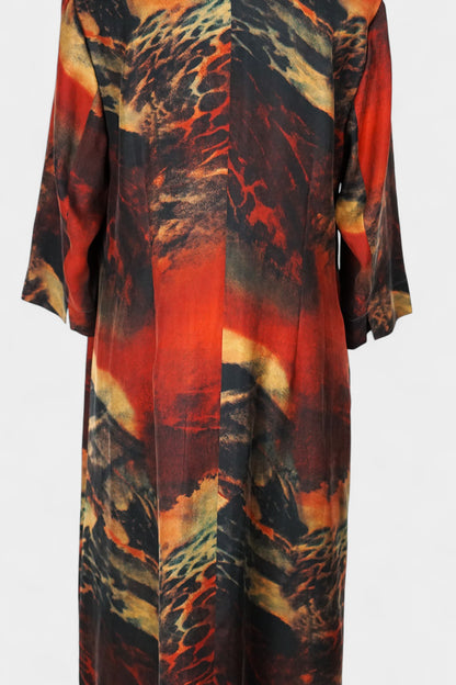 Floral Gambiered Guangdong Gauze Silk Dress | Abstract Print
