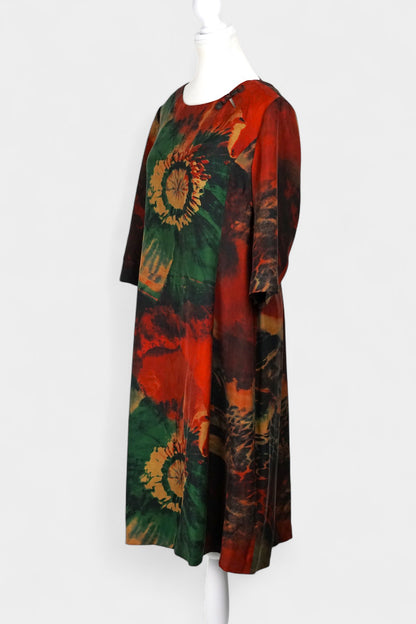 Floral Gambiered Guangdong Gauze Silk Dress | Abstract Print