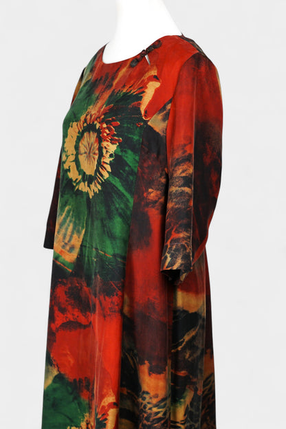 Floral Gambiered Guangdong Gauze Silk Dress | Abstract Print