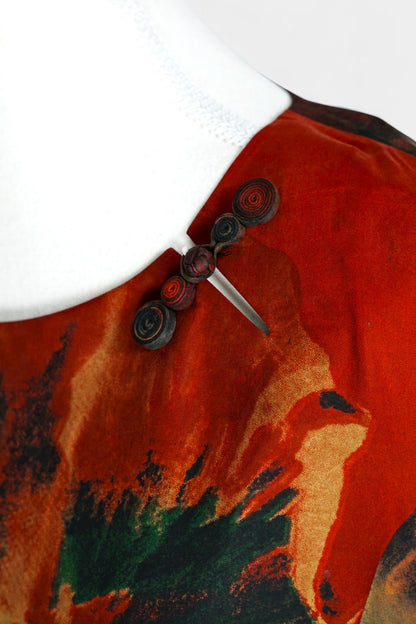 Floral Gambiered Guangdong Gauze Silk Dress | Abstract Print