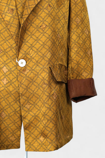 Gambiered Gauze Silk Blazer & Camisole Set | Gold Geometric Print