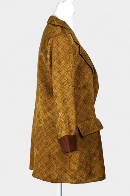 Gambiered Gauze Silk Blazer & Camisole Set | Gold Geometric Print