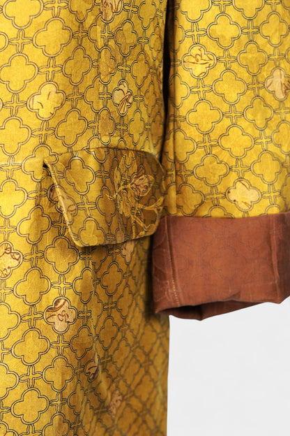 Gambiered Gauze Silk Blazer & Camisole Set | Gold Geometric Print