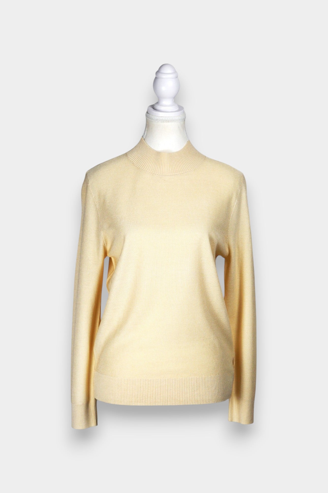 Knitted Tussah Silk Sweater | Mock Neck Long Sleeve