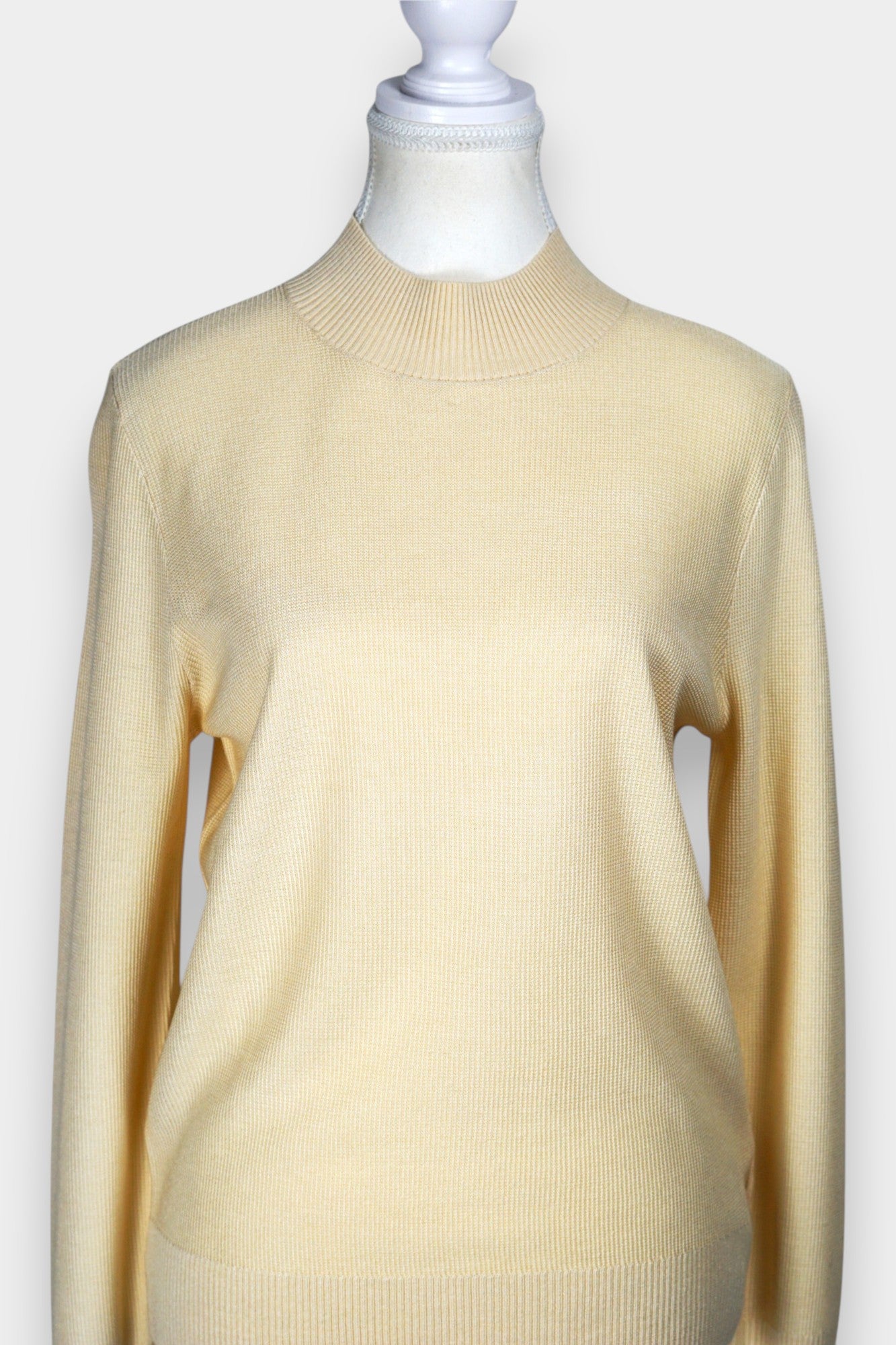 Knitted Tussah Silk Sweater | Mock Neck Long Sleeve
