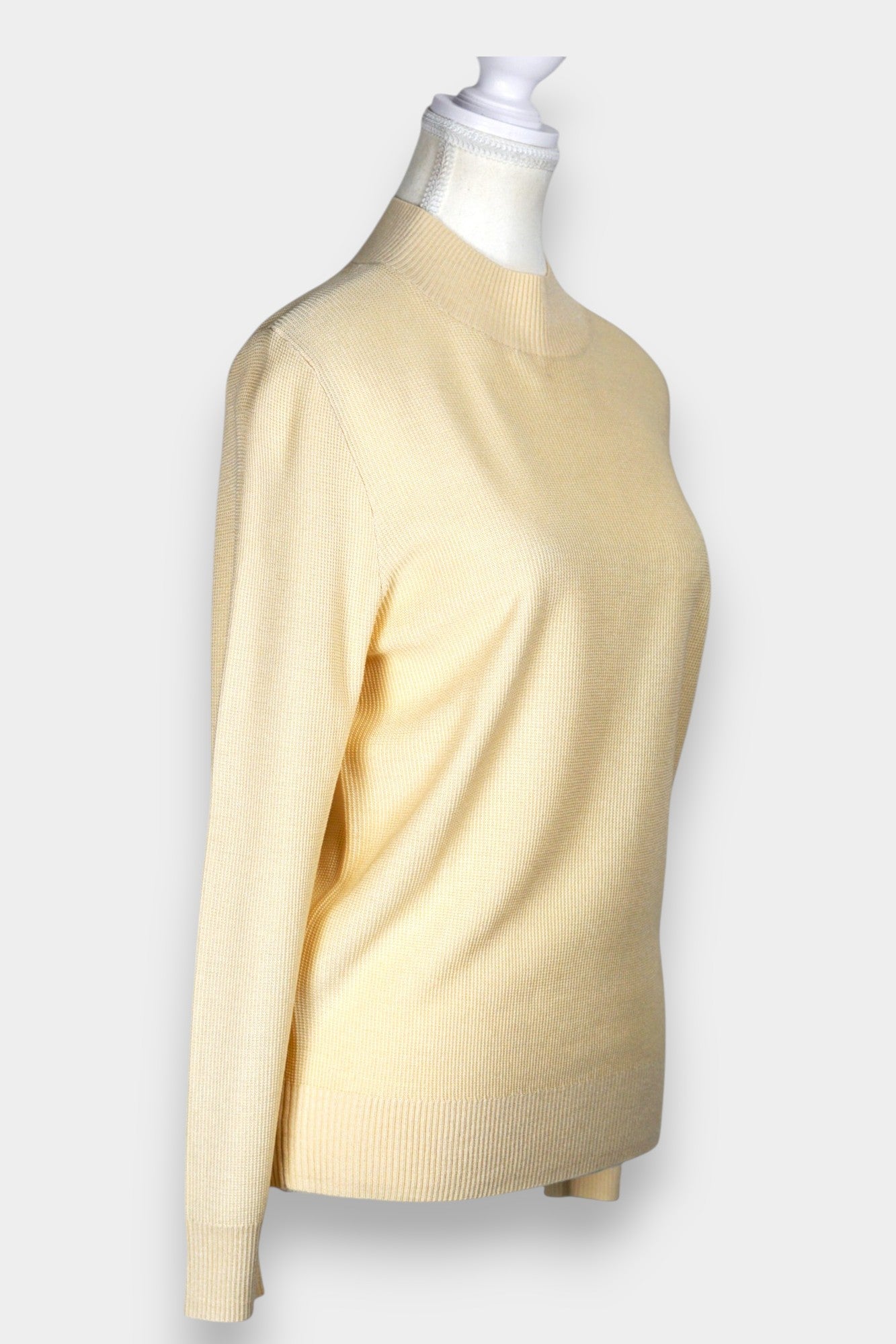 Knitted Tussah Silk Sweater | Mock Neck Long Sleeve