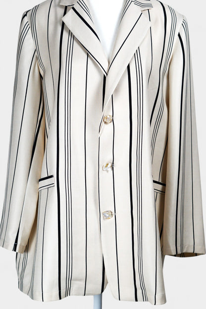 Handcrafted Mulberry Silk Striped Blazer | Cream & Black