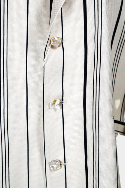 Handcrafted Mulberry Silk Striped Blazer | Cream & Black