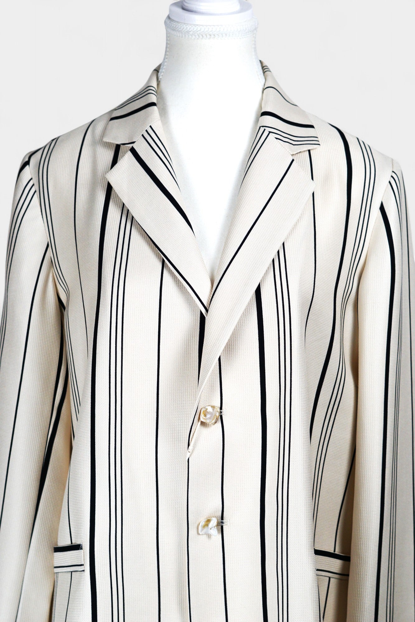Handcrafted Mulberry Silk Striped Blazer | Cream & Black