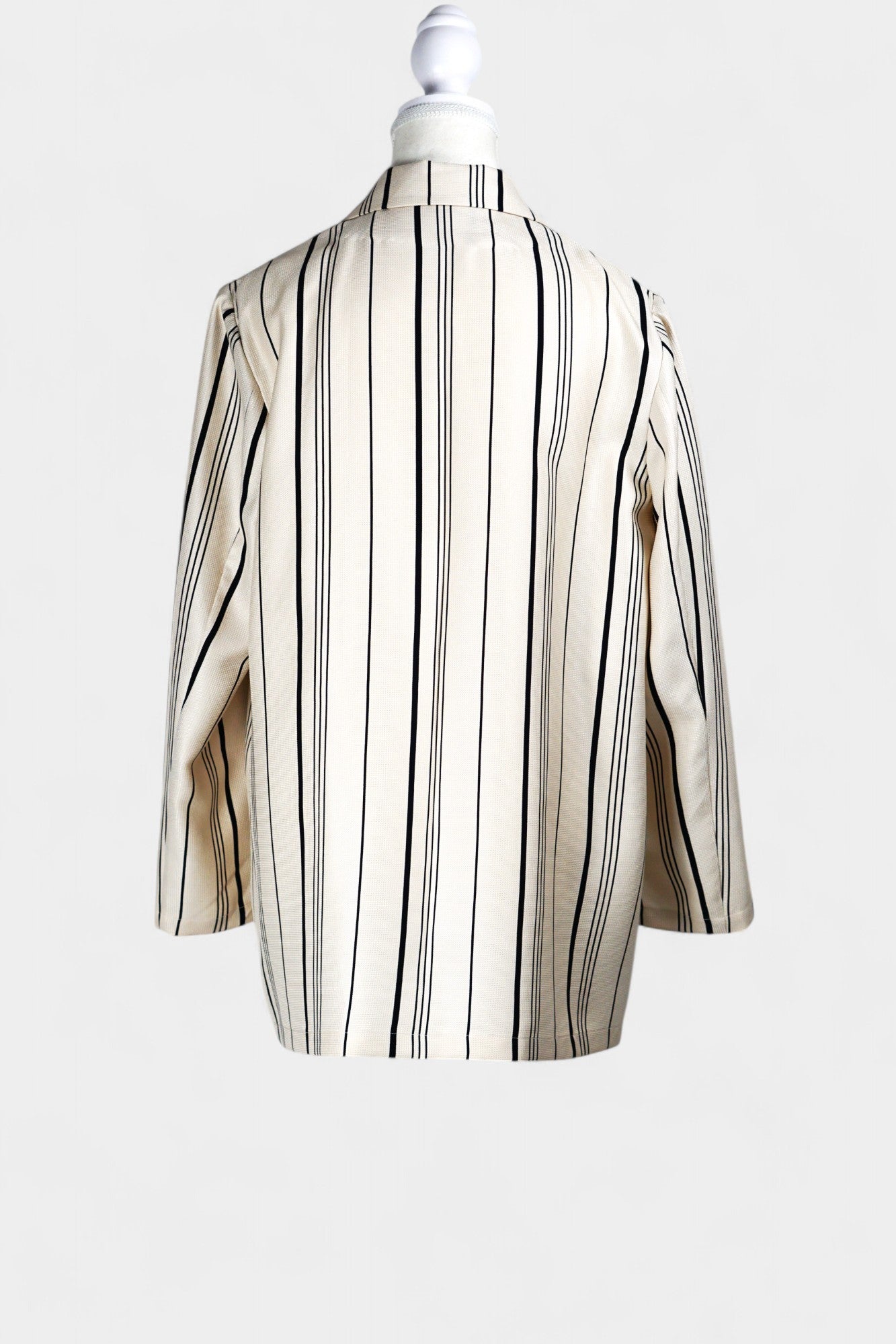 Handcrafted Mulberry Silk Striped Blazer | Cream & Black