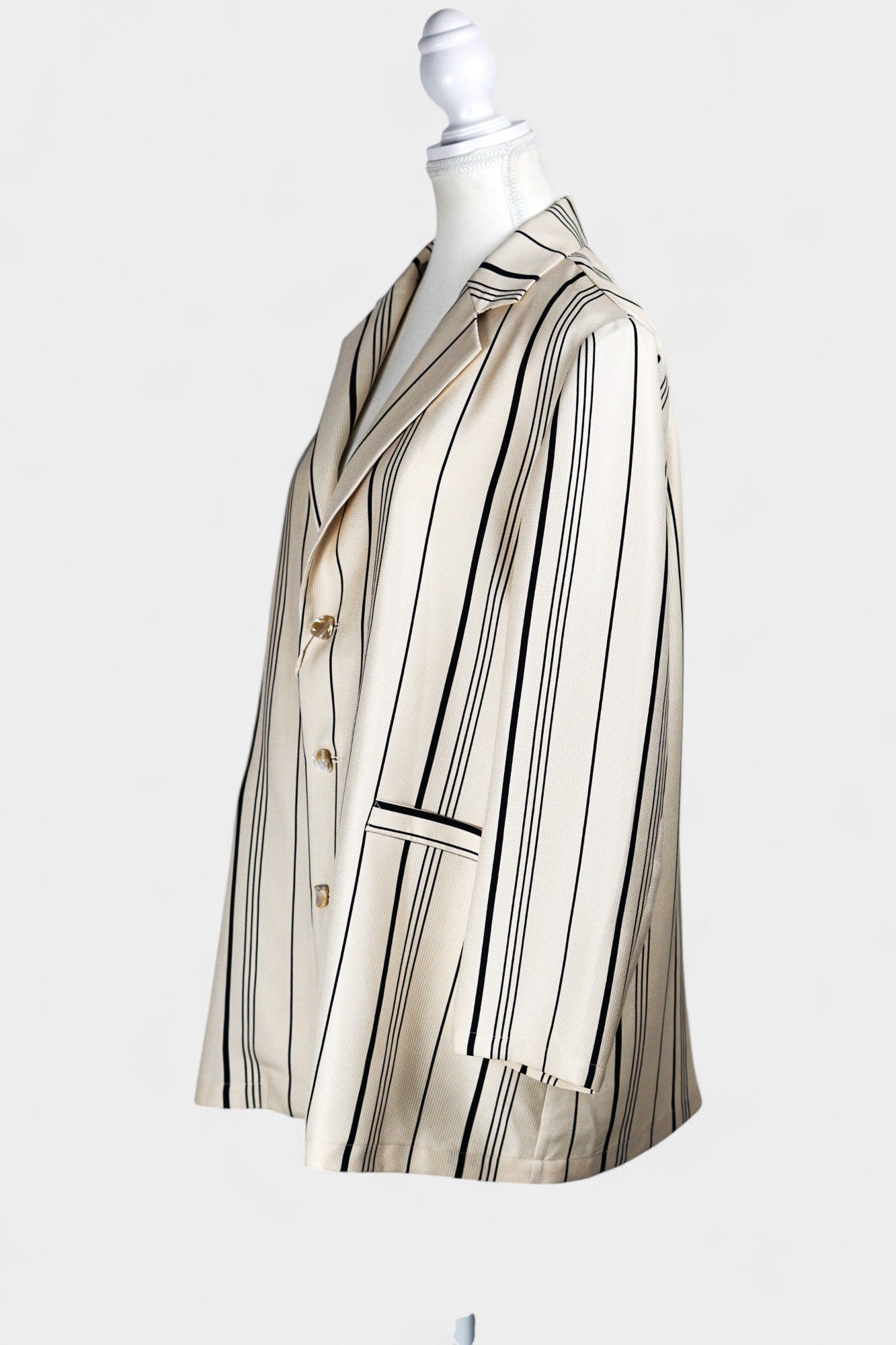 Handcrafted Mulberry Silk Striped Blazer | Cream & Black