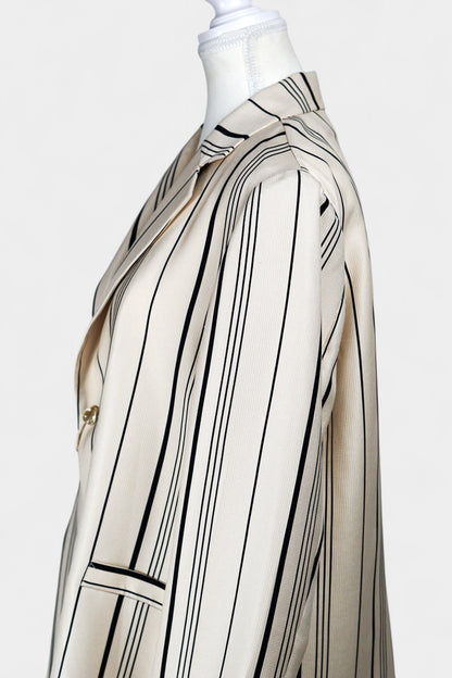 Handcrafted Mulberry Silk Striped Blazer | Cream & Black