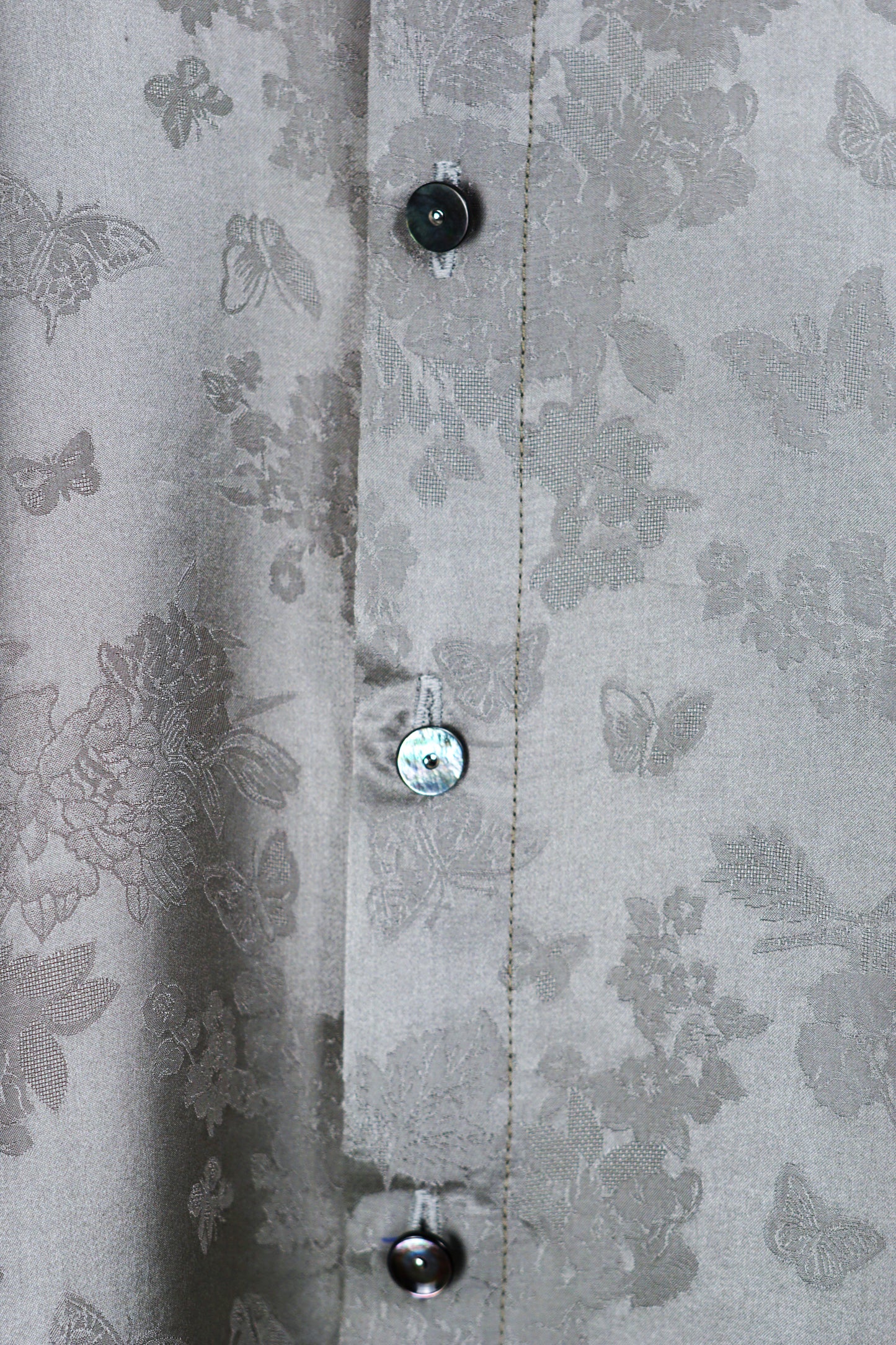 Handcrafted Mulberry Silk Shirt | Silver Floral Jacquard