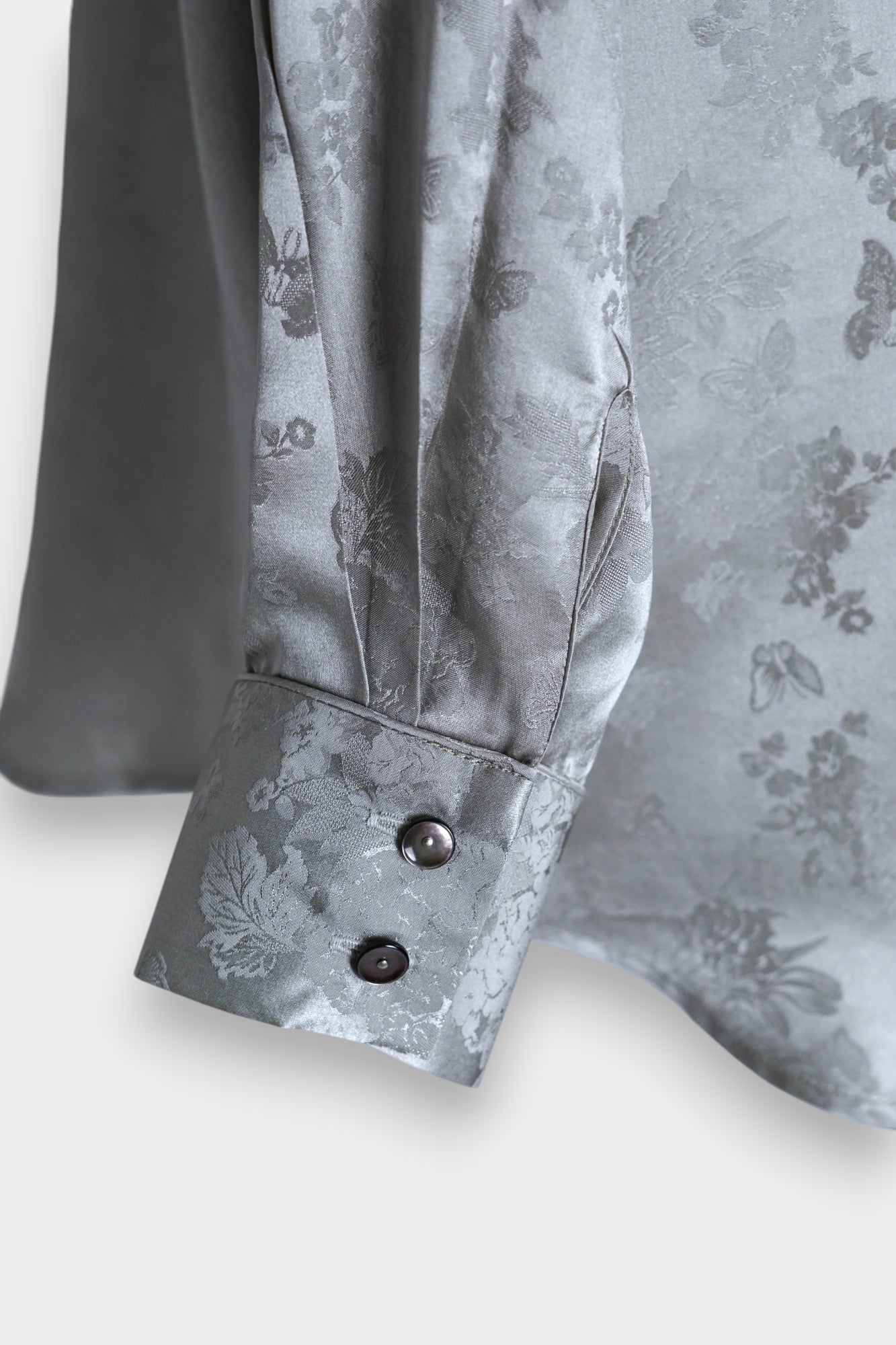 Handcrafted Mulberry Silk Shirt | Silver Floral Jacquard