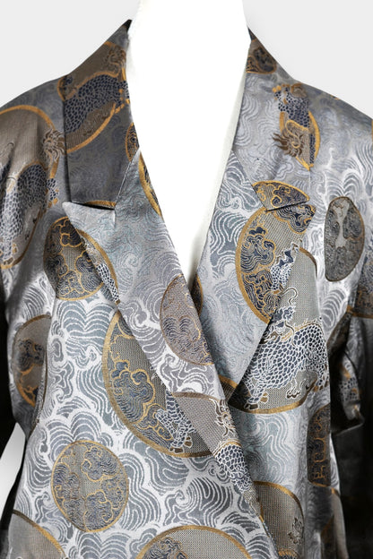 Gambiered Guangdong Gauze Silk Wrap Jacket | Silver Jacquard Weave