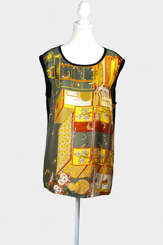 Handmade Mulberry Silk Sleeveless Top | Abstract Art Print