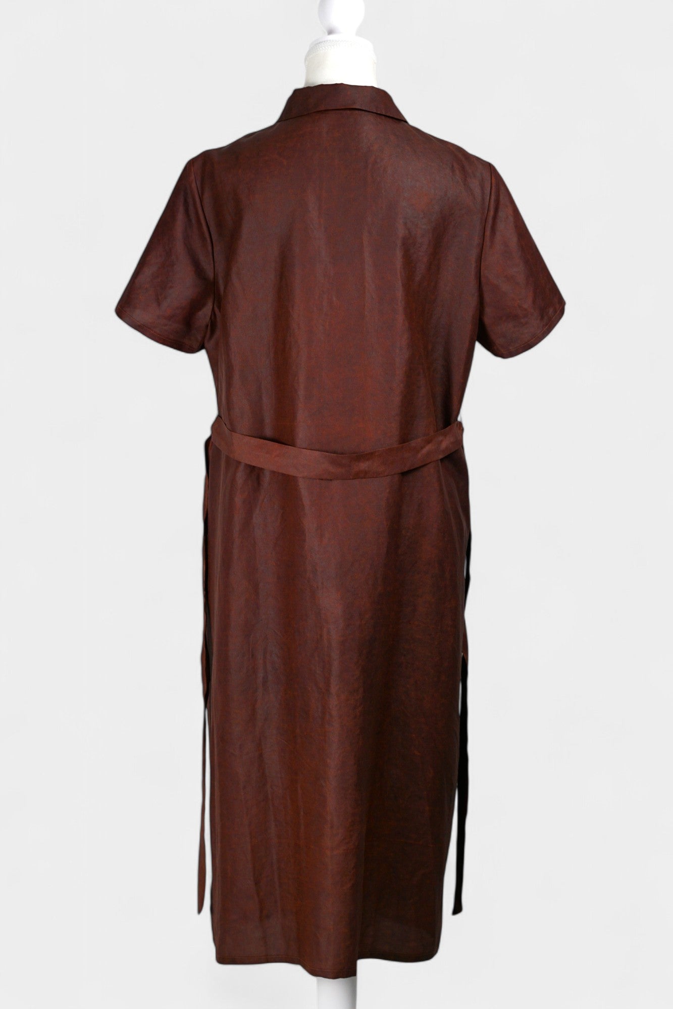 Gambiered Guangdong Gauze Silk Dress | Red-Brown Short Sleeve