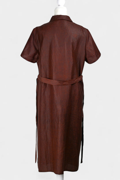 Gambiered Guangdong Gauze Silk Dress | Red-Brown Short Sleeve