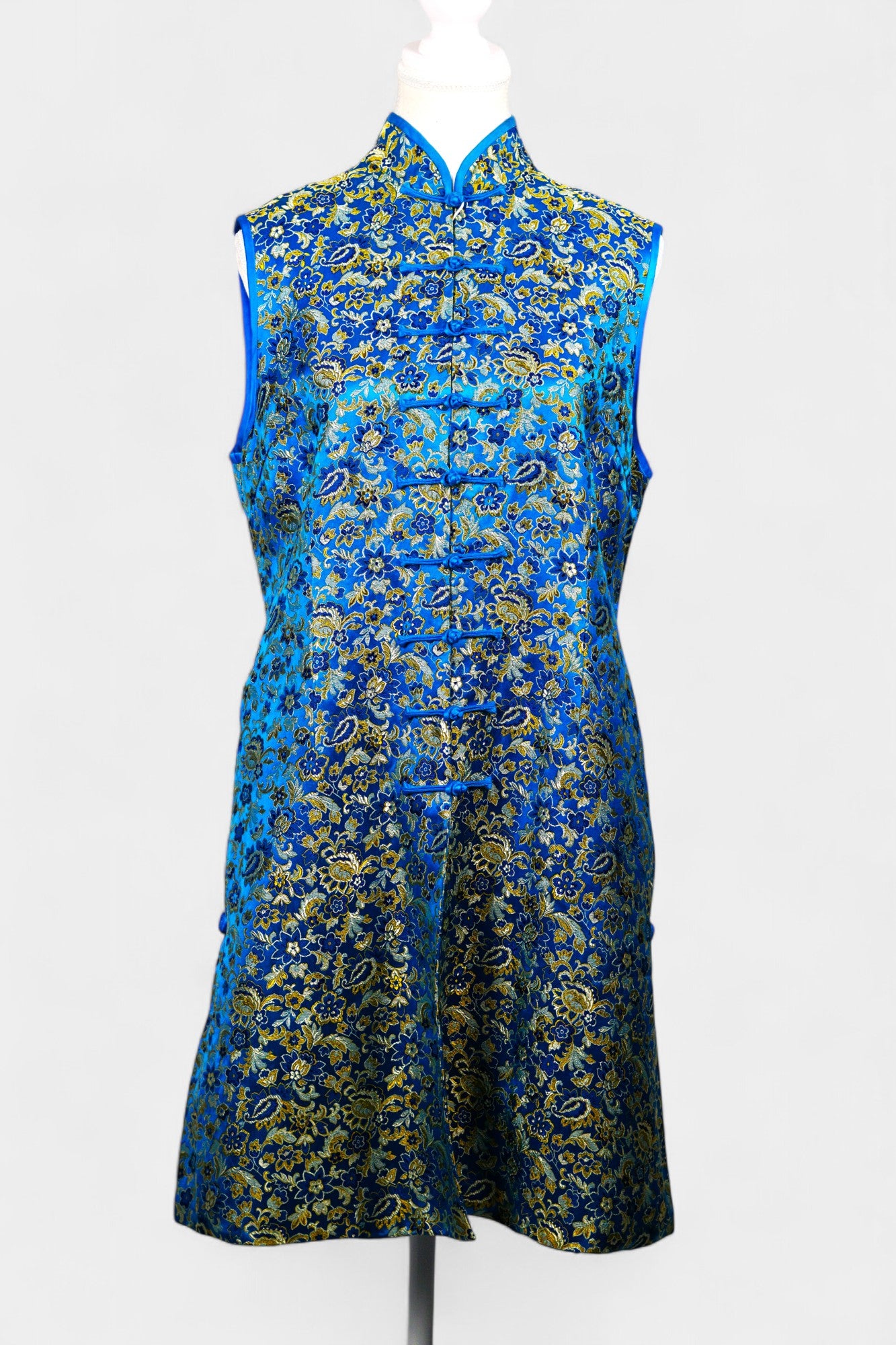 Handcrafted Song Dynasty Brocade Silk Dress | Blue & Gold