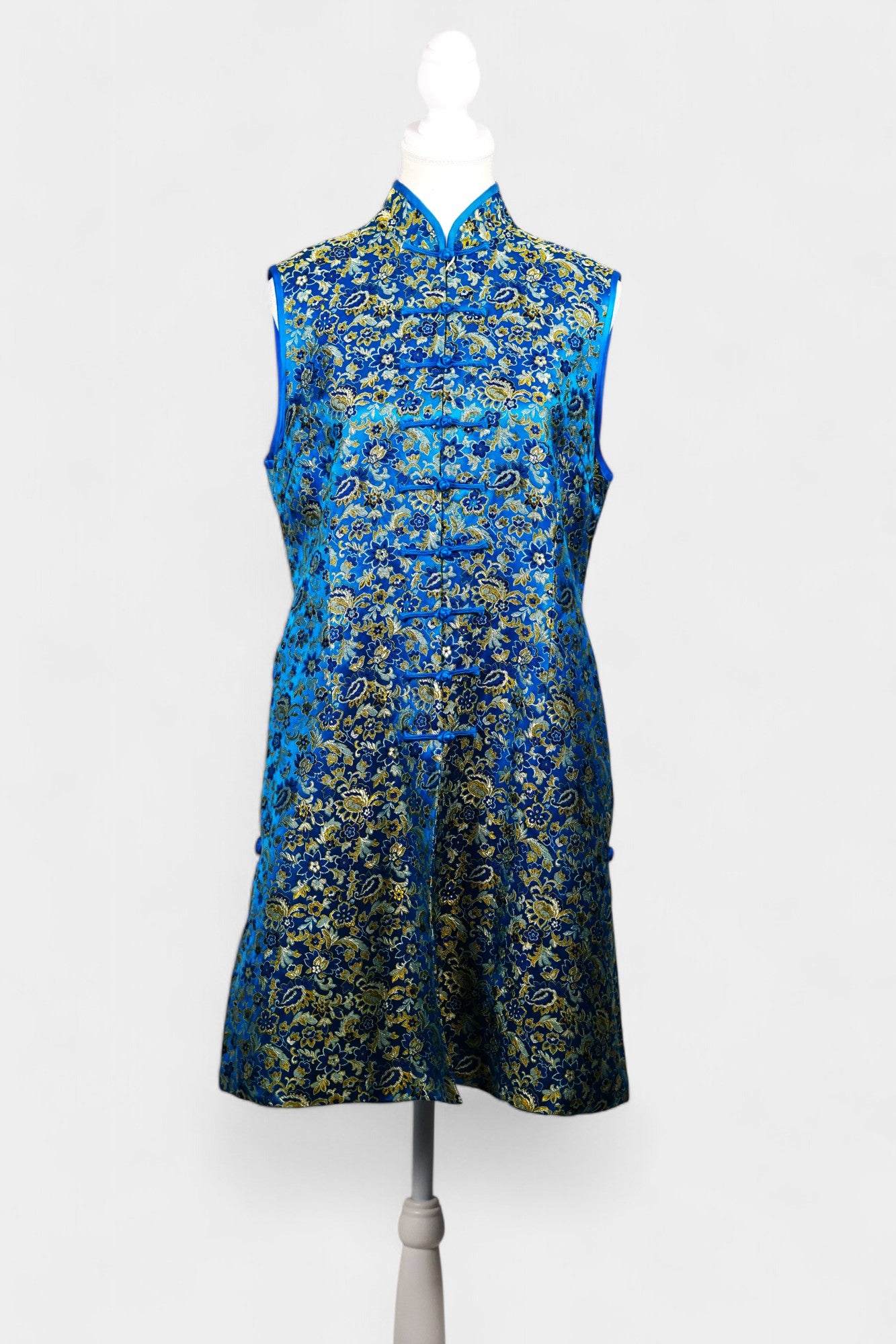 Handcrafted Song Dynasty Brocade Silk Dress | Blue & Gold