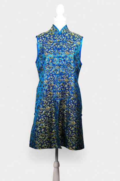 Handcrafted Song Dynasty Brocade Silk Dress | Blue & Gold