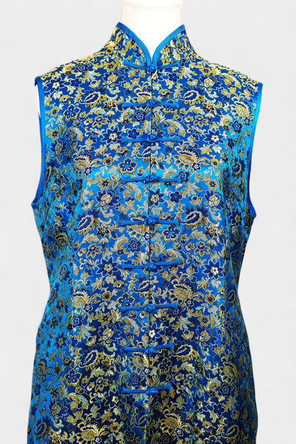 Handcrafted Song Dynasty Brocade Silk Dress | Blue & Gold