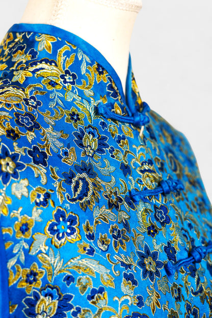 Handcrafted Song Dynasty Brocade Silk Dress | Blue & Gold