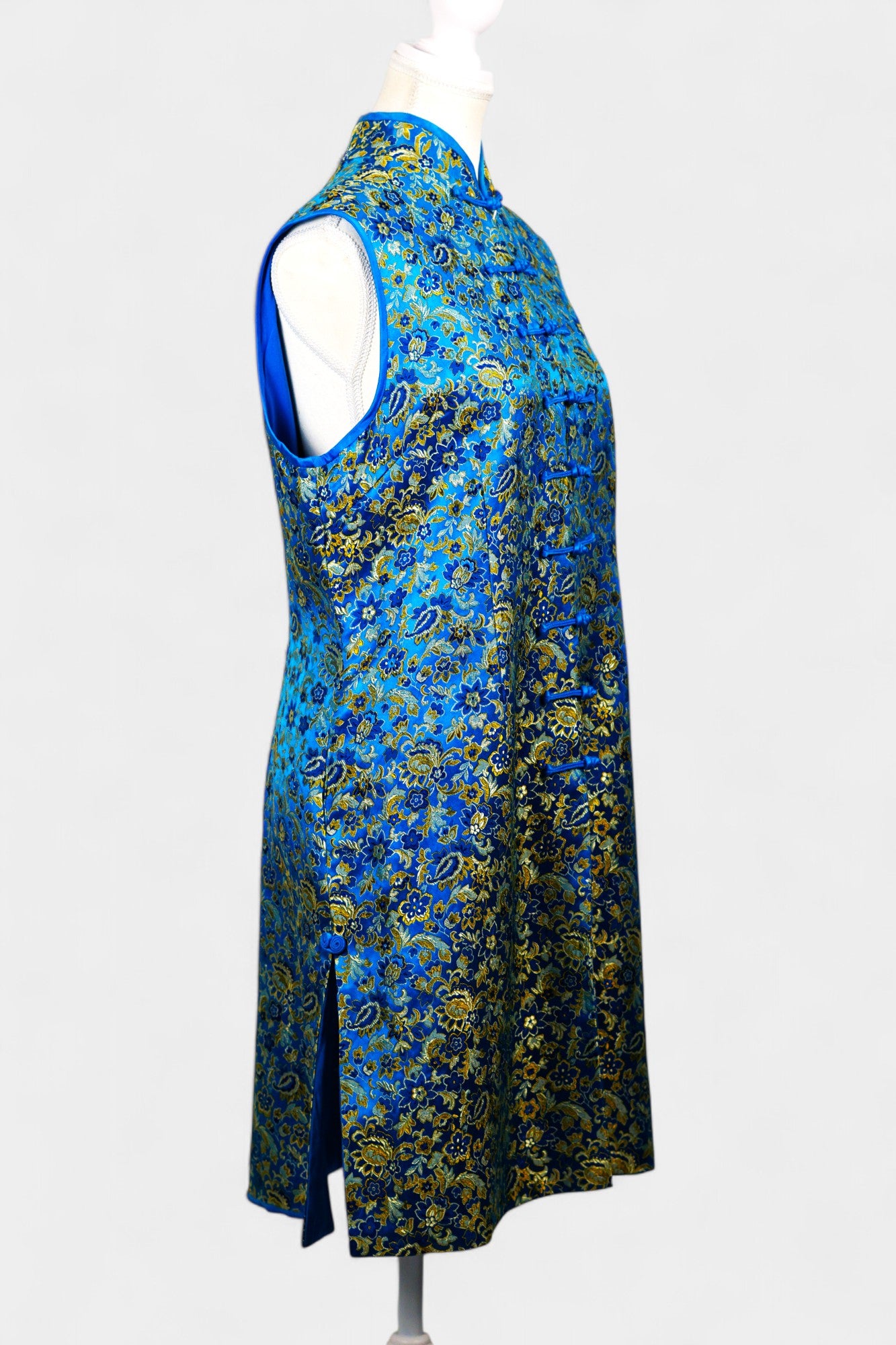 Handcrafted Song Dynasty Brocade Silk Dress | Blue & Gold
