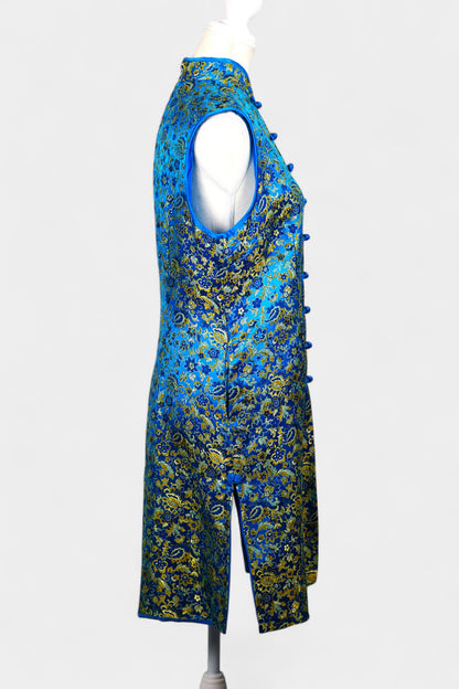 Handcrafted Song Dynasty Brocade Silk Dress | Blue & Gold