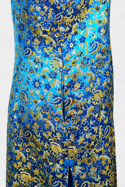 Handcrafted Song Dynasty Brocade Silk Dress | Blue & Gold