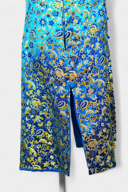 Handcrafted Song Dynasty Brocade Silk Dress | Blue & Gold