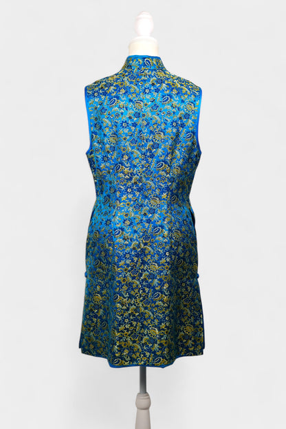 Handcrafted Song Dynasty Brocade Silk Dress | Blue & Gold