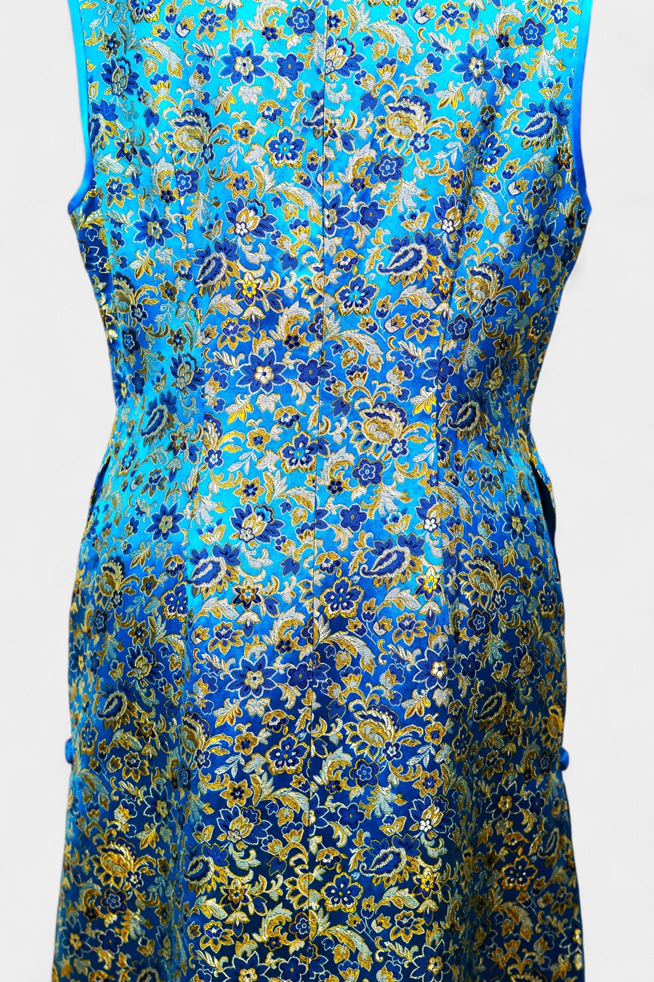 Handcrafted Song Dynasty Brocade Silk Dress | Blue & Gold