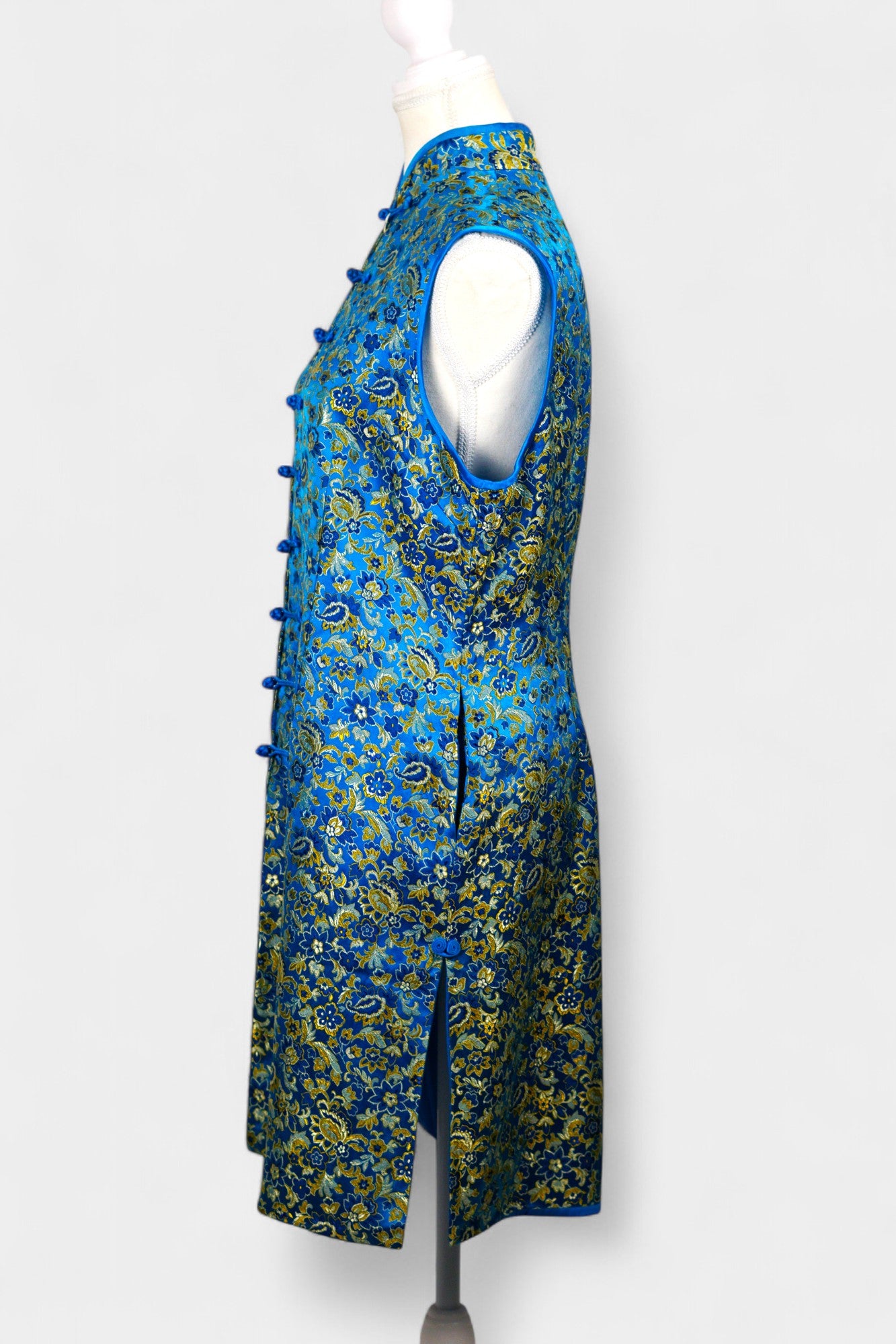 Handcrafted Song Dynasty Brocade Silk Dress | Blue & Gold