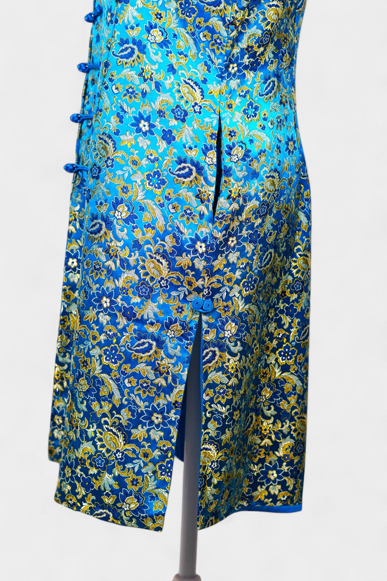 Handcrafted Song Dynasty Brocade Silk Dress | Blue & Gold