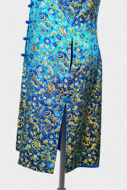 Handcrafted Song Dynasty Brocade Silk Dress | Blue & Gold