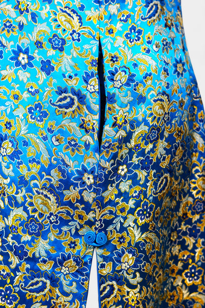 Handcrafted Song Dynasty Brocade Silk Dress | Blue & Gold
