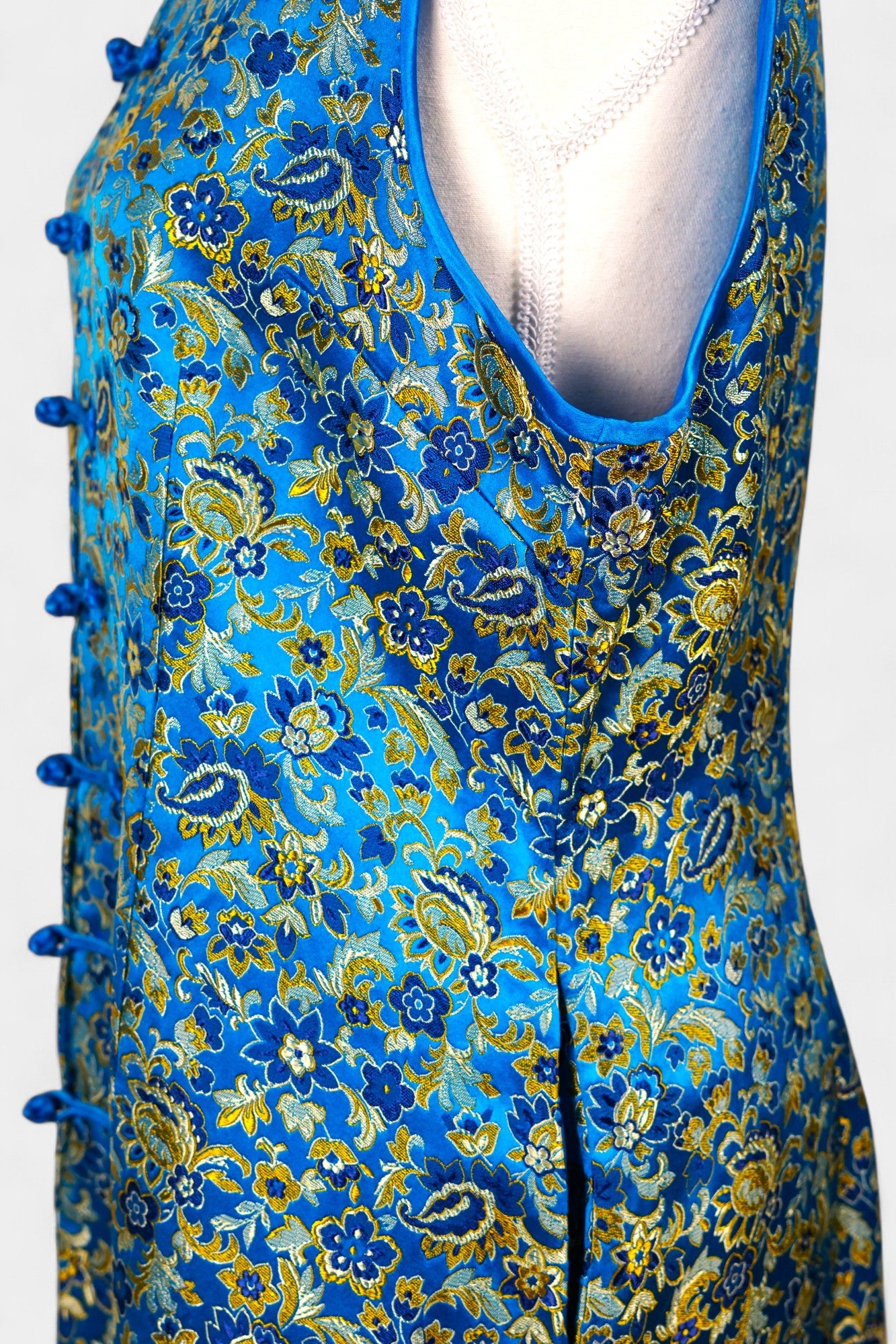Handcrafted Song Dynasty Brocade Silk Dress | Blue & Gold