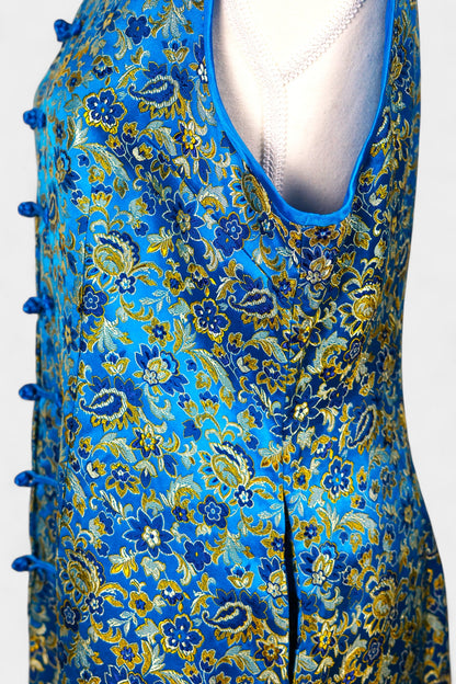 Handcrafted Song Dynasty Brocade Silk Dress | Blue & Gold