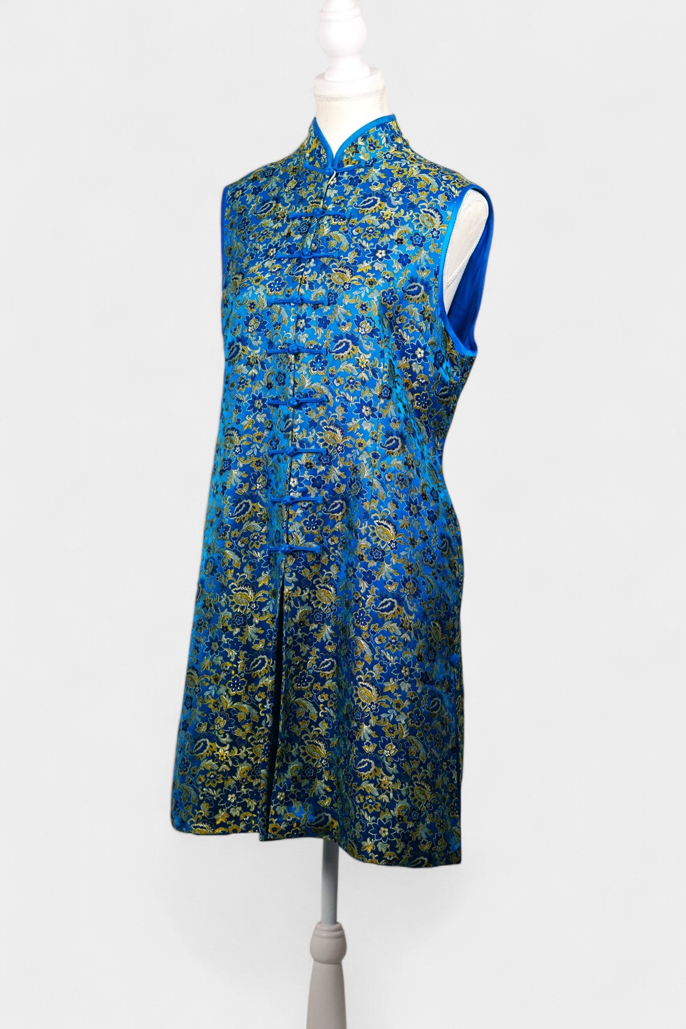 Handcrafted Song Dynasty Brocade Silk Dress | Blue & Gold