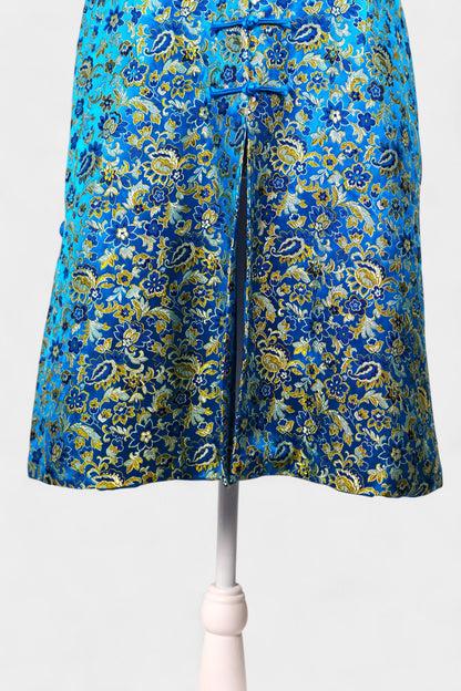 Handcrafted Song Dynasty Brocade Silk Dress | Blue & Gold