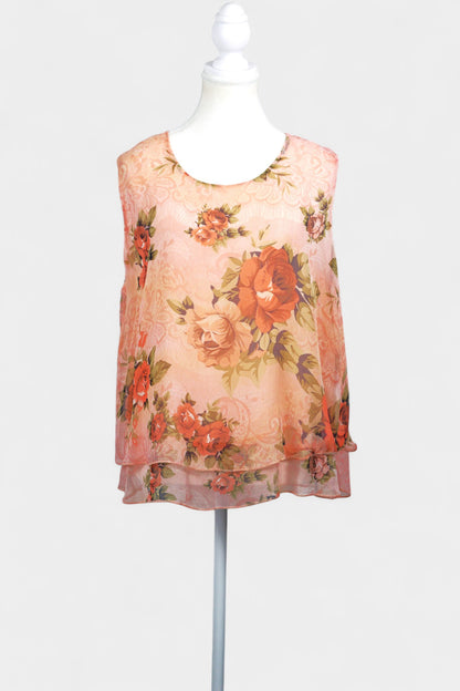 Floral Pink Mulberry Silk Sleeveless Top