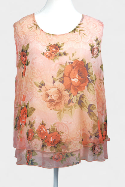 Floral Pink Mulberry Silk Sleeveless Top