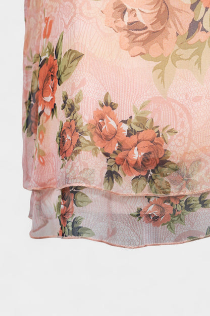 Floral Pink Mulberry Silk Sleeveless Top