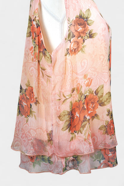 Floral Pink Mulberry Silk Sleeveless Top