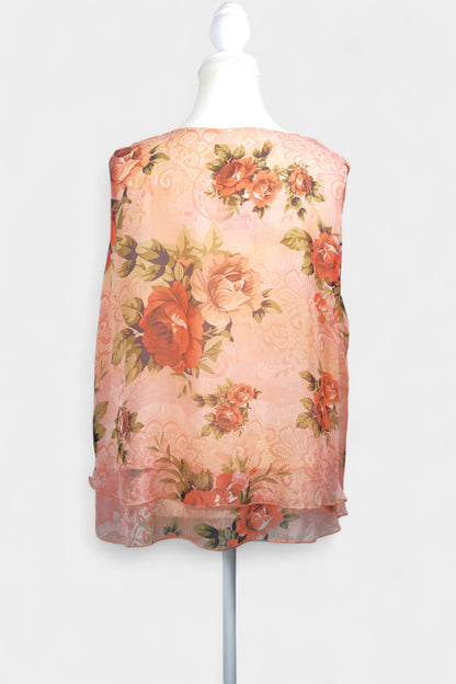 Floral Pink Mulberry Silk Sleeveless Top