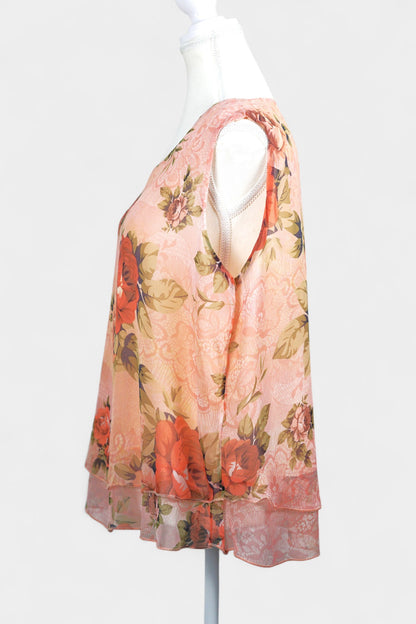 Floral Pink Mulberry Silk Sleeveless Top