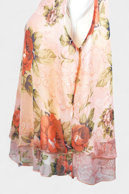 Floral Pink Mulberry Silk Sleeveless Top