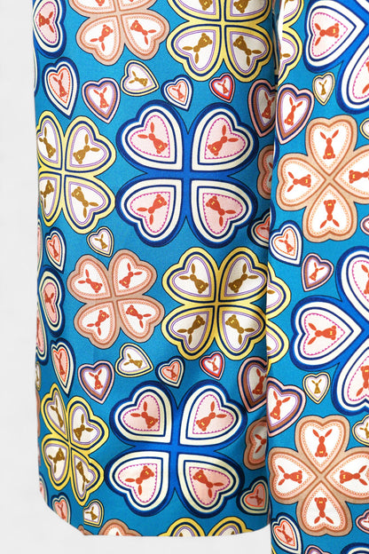 Made in Italy Mulberry Silk Trousers | Blue Floral Print