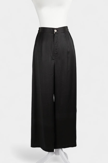 Handcrafted Gambiered Guangdong Gauze Heavy Mulberry Silk Black Long Trousers